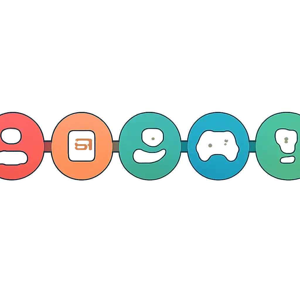 Five numbered circular icons connected by arrows in a horizontal flow, flat illustration, icons only, no words, Big Daddy Game steps