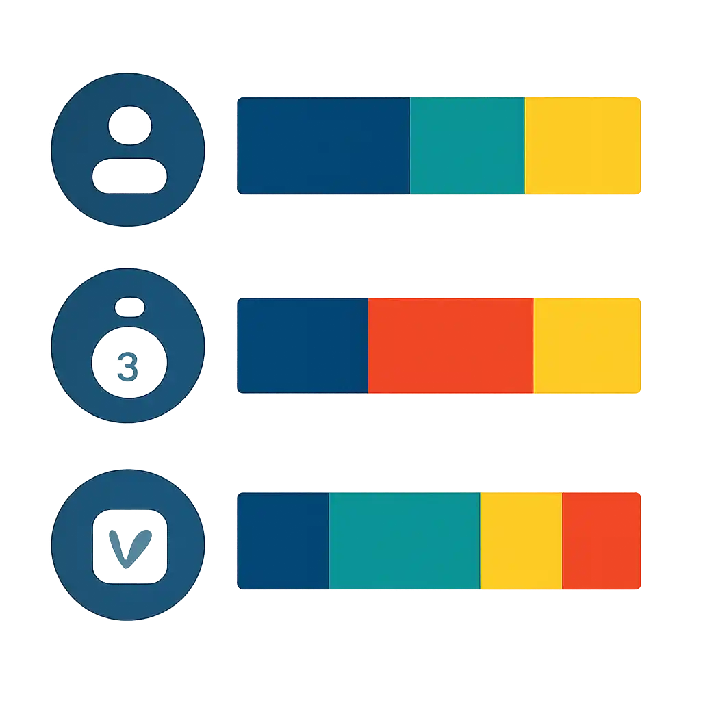 Infographic comparing options using coloured bars and icons only, no text or labels, flat design, Big Daddy Game